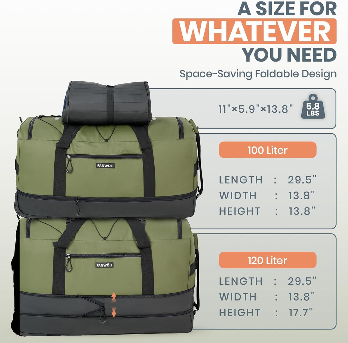 Collapsible & Expandable 100L-120L Large Rolling Duffle Bag - 30'' Waterproof Wheeled Luggage with No-Sag Heavyload Design, Lock & Soft Handle for Travel, Camping, Dorm, Moving (Red-2)