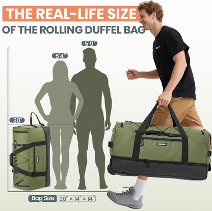 Collapsible & Expandable 100L-120L Large Rolling Duffle Bag - 30'' Waterproof Wheeled Luggage with No-Sag Heavyload Design, Lock & Soft Handle for Travel, Camping, Dorm, Moving (Red-2)