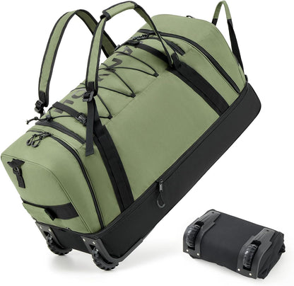 Collapsible & Expandable 100L-120L Large Rolling Duffle Bag - 30'' Waterproof Wheeled Luggage with No-Sag Heavyload Design, Lock & Soft Handle for Travel, Camping, Dorm, Moving (Red-2)
