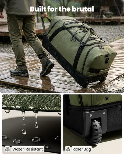 Collapsible & Expandable 100L-120L Large Rolling Duffle Bag - 30'' Waterproof Wheeled Luggage with No-Sag Heavyload Design, Lock & Soft Handle for Travel, Camping, Dorm, Moving (Red-2)