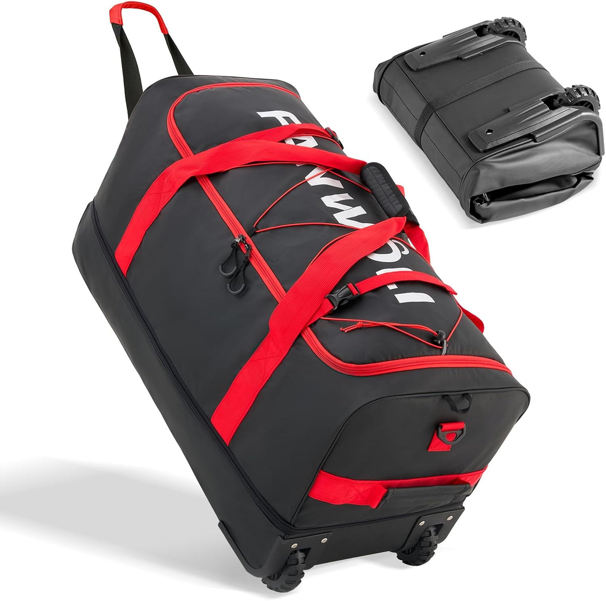 Collapsible & Expandable 100L-120L Large Rolling Duffle Bag - 30'' Waterproof Wheeled Luggage with No-Sag Heavyload Design, Lock & Soft Handle for Travel, Camping, Dorm, Moving (Red-2)