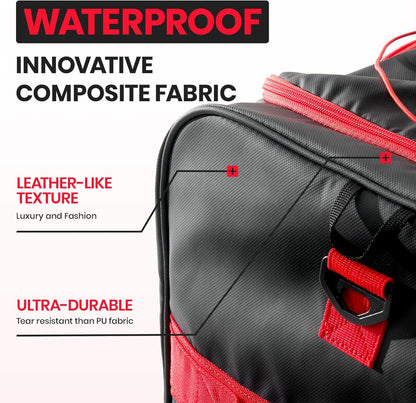 Collapsible & Expandable 100L-120L Large Rolling Duffle Bag - 30'' Waterproof Wheeled Luggage with No-Sag Heavyload Design, Lock & Soft Handle for Travel, Camping, Dorm, Moving (Red-2)