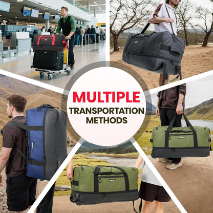 Collapsible & Expandable 100L-120L Large Rolling Duffle Bag - 30'' Waterproof Wheeled Luggage with No-Sag Heavyload Design, Lock & Soft Handle for Travel, Camping, Dorm, Moving (Red-2)