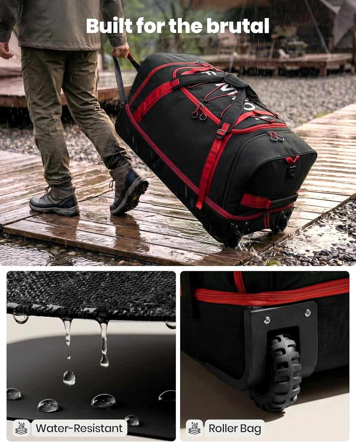 Collapsible & Expandable 100L-120L Large Rolling Duffle Bag - 30'' Waterproof Wheeled Luggage with No-Sag Heavyload Design, Lock & Soft Handle for Travel, Camping, Dorm, Moving (Red-2)
