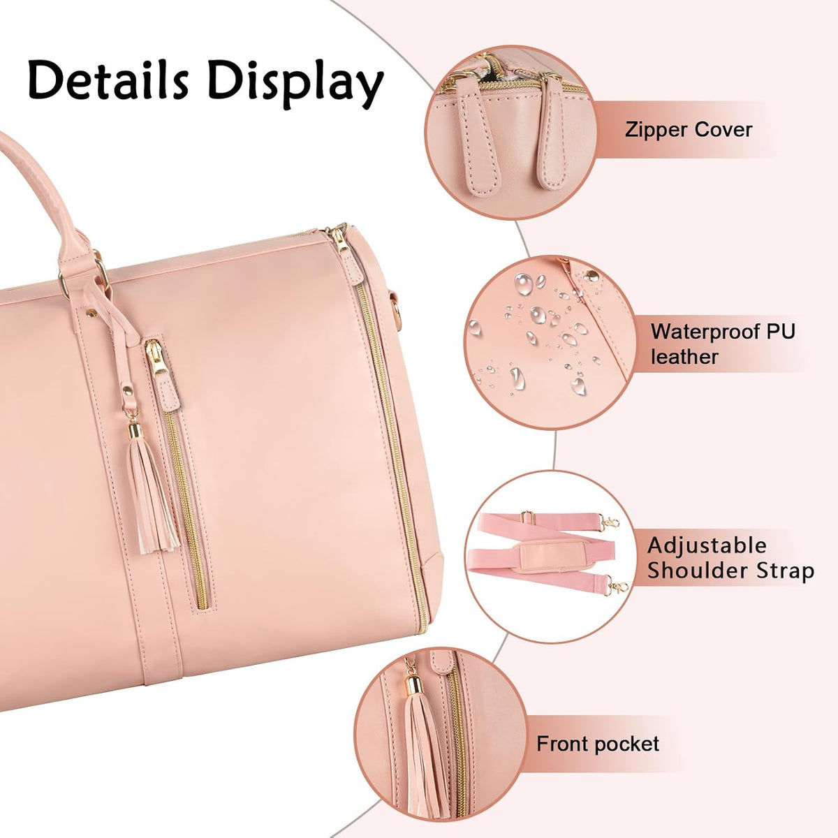 Rolling Garment Bags for Travel, Convertible Carry On PU Leather Travel Bag 2.0 Roller Edition, 3 in 1 Suit Garment Duffle Bag with Wheels and Shoe Pouch, Garment Duffle Bags for Travel