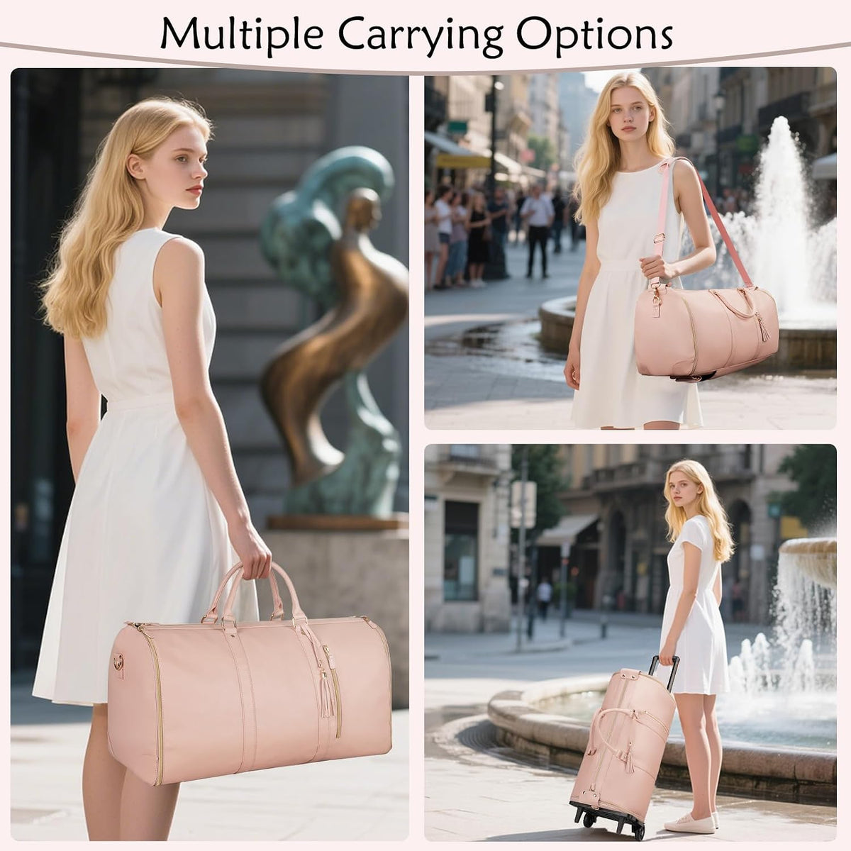 Rolling Garment Bags for Travel, Convertible Carry On PU Leather Travel Bag 2.0 Roller Edition, 3 in 1 Suit Garment Duffle Bag with Wheels and Shoe Pouch, Garment Duffle Bags for Travel