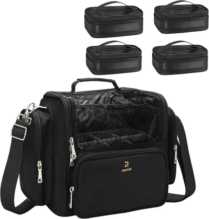 Makeup Brush Bag, Clear Makeup Brush Holder with Lid, Extra Large Capacity Travel Cosmetic Bag Makeup Artist Must Haves, Black Makeup Case, Make Up Organizers and Storage, with Adjustable Dividers