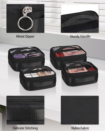 Makeup Brush Bag, Clear Makeup Brush Holder with Lid, Extra Large Capacity Travel Cosmetic Bag Makeup Artist Must Haves, Black Makeup Case, Make Up Organizers and Storage, with Adjustable Dividers