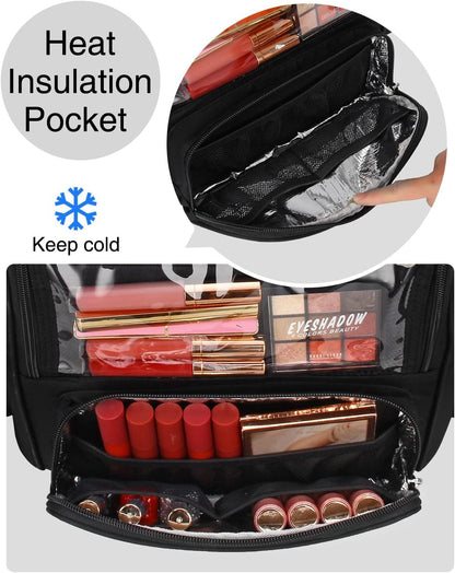 Makeup Brush Bag, Clear Makeup Brush Holder with Lid, Extra Large Capacity Travel Cosmetic Bag Makeup Artist Must Haves, Black Makeup Case, Make Up Organizers and Storage, with Adjustable Dividers