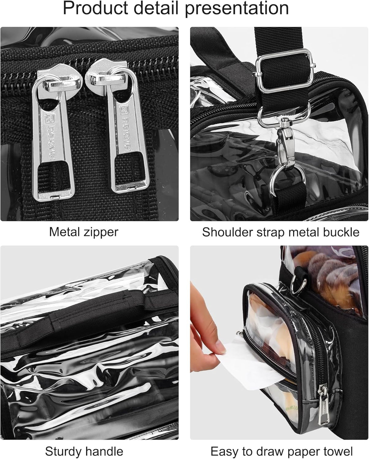 Makeup Brush Bag, Clear Makeup Brush Holder with Lid, Extra Large Capacity Travel Cosmetic Bag Makeup Artist Must Haves, Black Makeup Case, Make Up Organizers and Storage, with Adjustable Dividers