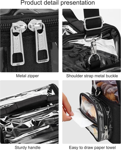 Makeup Brush Bag, Clear Makeup Brush Holder with Lid, Extra Large Capacity Travel Cosmetic Bag Makeup Artist Must Haves, Black Makeup Case, Make Up Organizers and Storage, with Adjustable Dividers