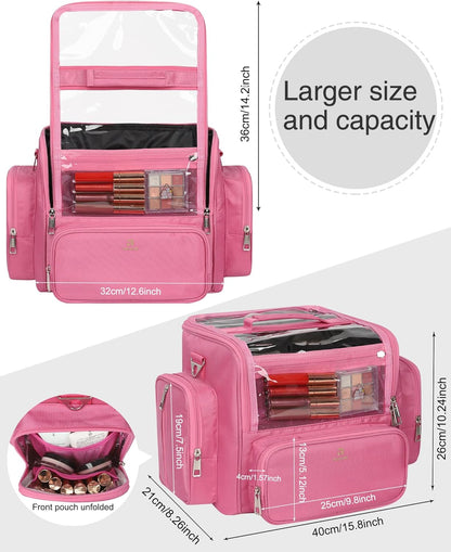 Makeup Brush Bag, Clear Makeup Brush Holder with Lid, Extra Large Capacity Travel Cosmetic Bag Makeup Artist Must Haves, Black Makeup Case, Make Up Organizers and Storage, with Adjustable Dividers