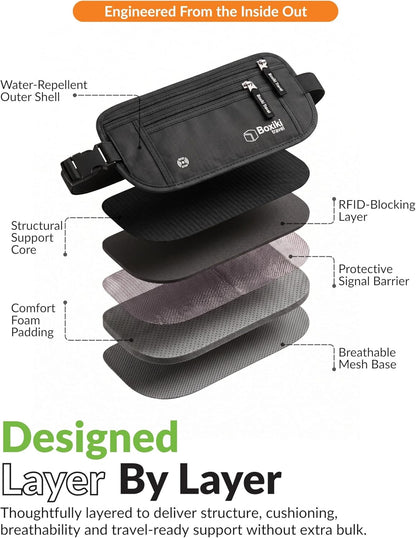 RFID Blocking Money Belt for Travel – Ultra Comfortable Hidden Travel Wallet, Lightweight & Water-Resistant with Adjustable Strap – Secure Cash & Passport Holder for International Trips & Theme Parks