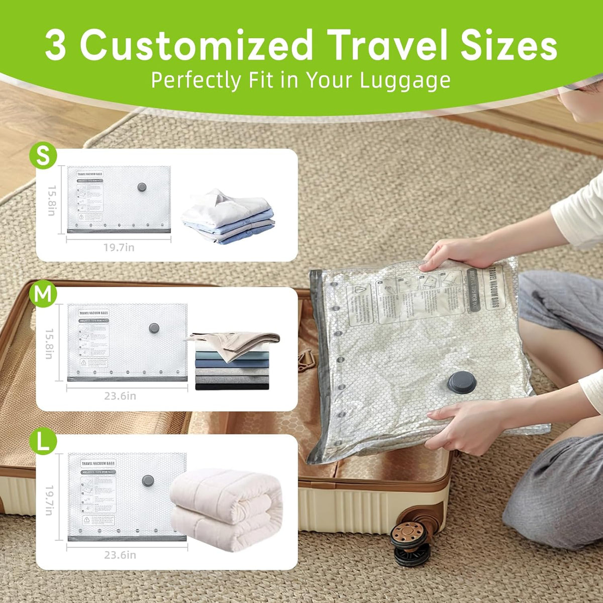 15 Pack Vacuum Bags for Travel with USB Pump,Cordless Travel Vacuum Bag Set for Luggage and Suitcase,Portable Space Saver Storage Seal Packing Bags for Clothing
