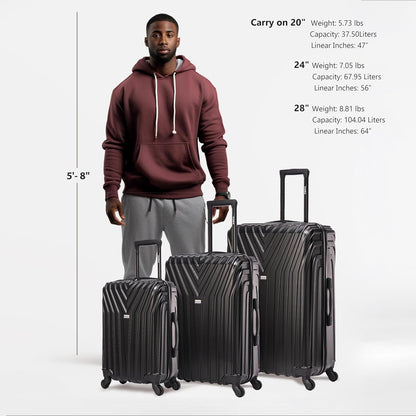 VASTY Luggage with Spinner Wheels | Durable Lightweight Hardshell Suitcase, Travel Bag with Handle and Trolley, 20-Inch Carry On Small Luggage | Black
