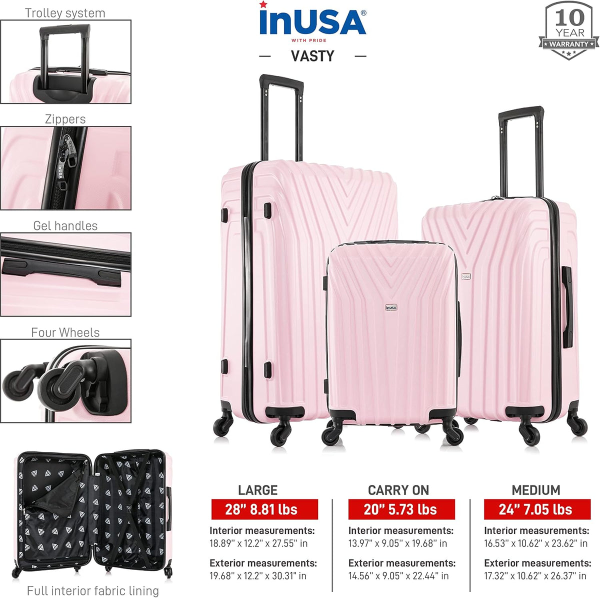 VASTY Luggage with Spinner Wheels | Durable Lightweight Hardshell Suitcase, Travel Bag with Handle and Trolley, 20-Inch Carry On Small Luggage | Black