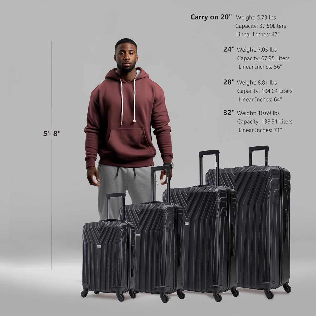 VASTY Luggage with Spinner Wheels | Durable Lightweight Hardshell Suitcase, Travel Bag with Handle and Trolley, 20-Inch Carry On Small Luggage | Black