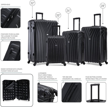 VASTY Luggage with Spinner Wheels | Durable Lightweight Hardshell Suitcase, Travel Bag with Handle and Trolley, 20-Inch Carry On Small Luggage | Black
