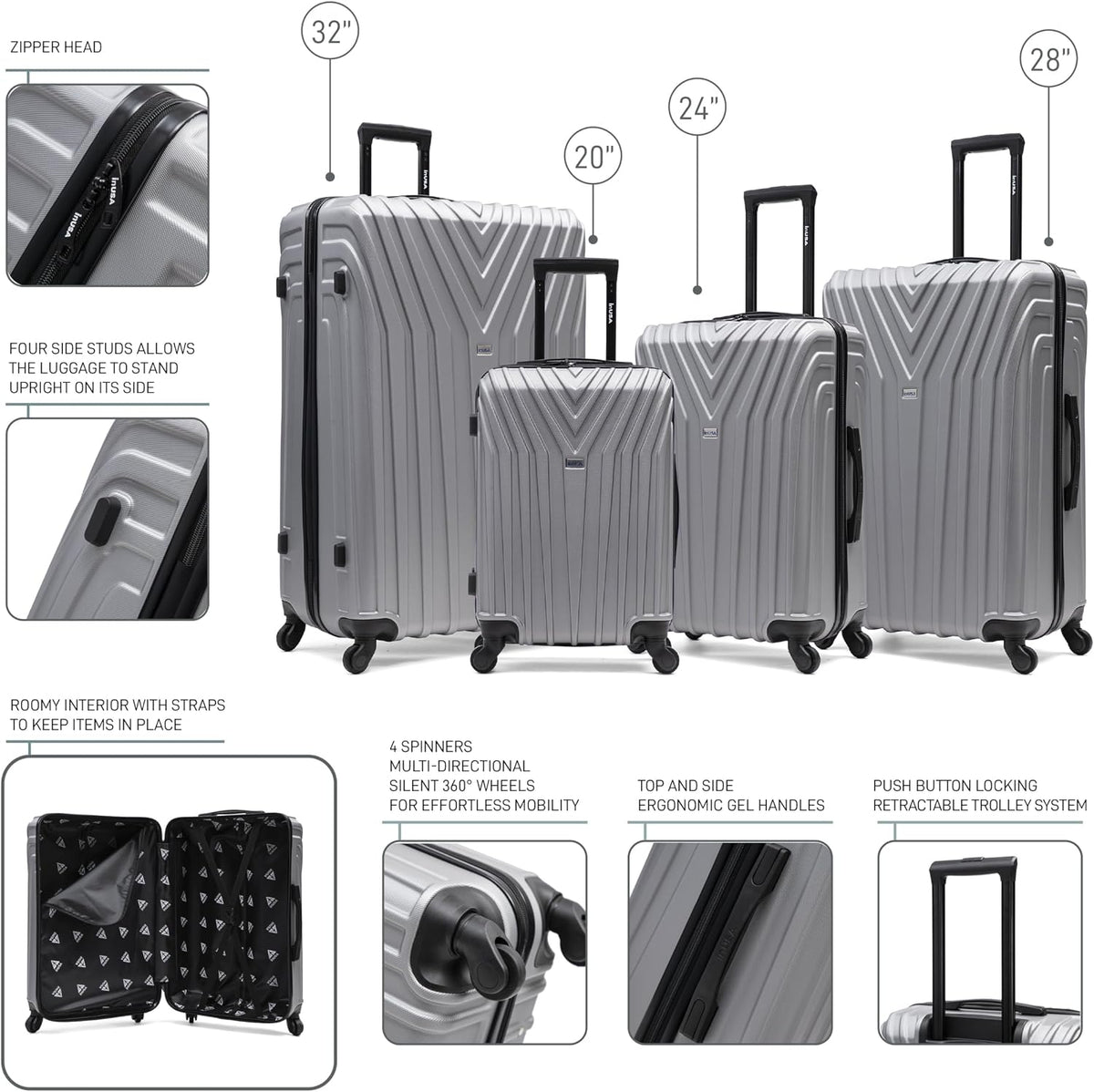 VASTY Luggage with Spinner Wheels | Durable Lightweight Hardshell Suitcase, Travel Bag with Handle and Trolley, 20-Inch Carry On Small Luggage | Black