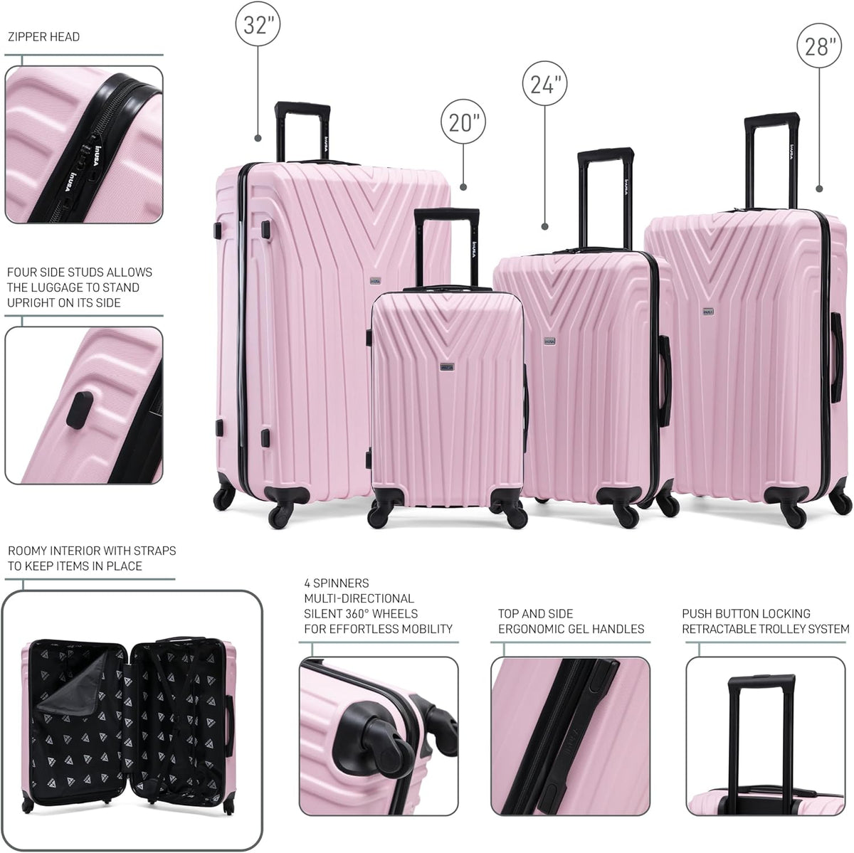 VASTY Luggage with Spinner Wheels | Durable Lightweight Hardshell Suitcase, Travel Bag with Handle and Trolley, 20-Inch Carry On Small Luggage | Black