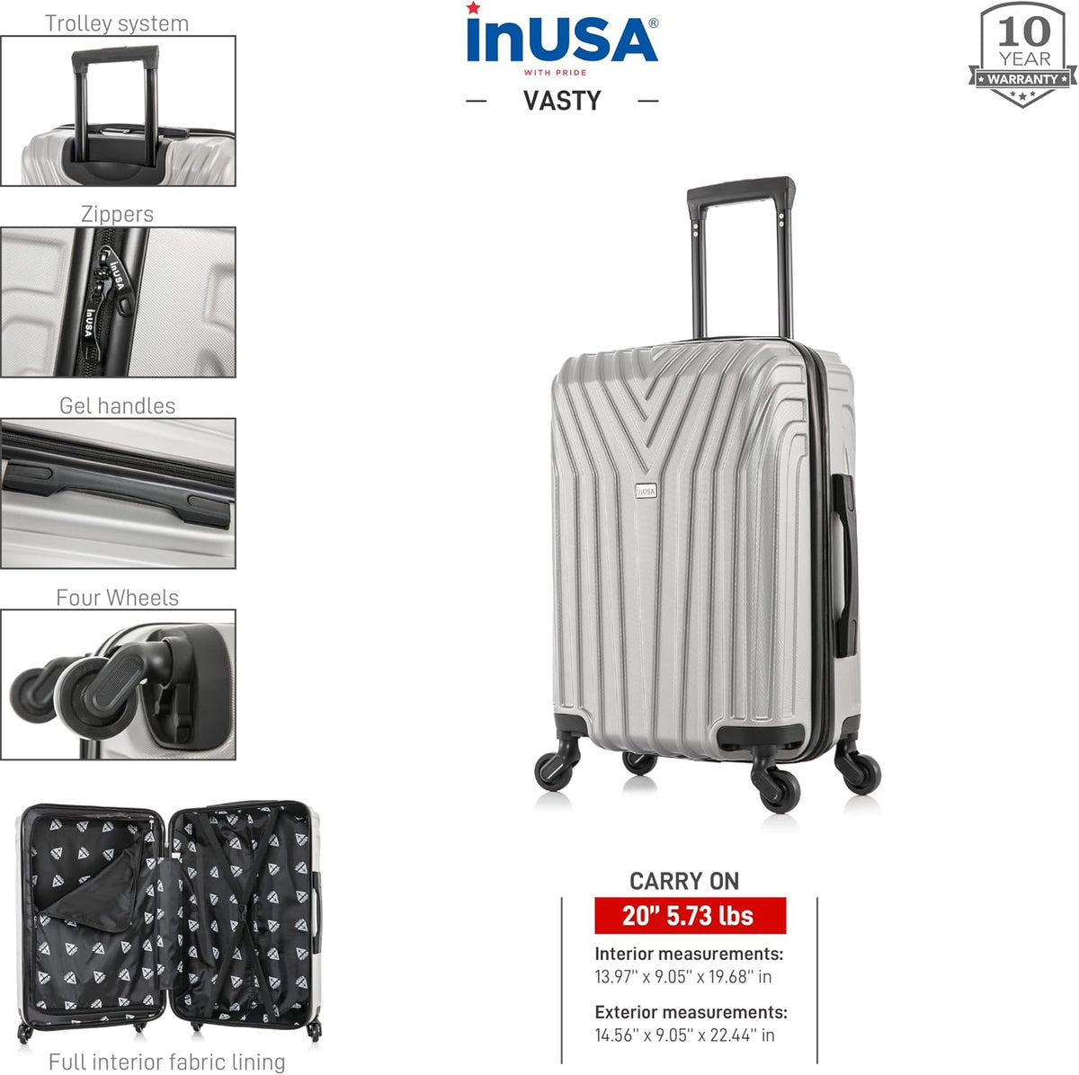 VASTY Luggage with Spinner Wheels | Durable Lightweight Hardshell Suitcase, Travel Bag with Handle and Trolley, 20-Inch Carry On Small Luggage | Black