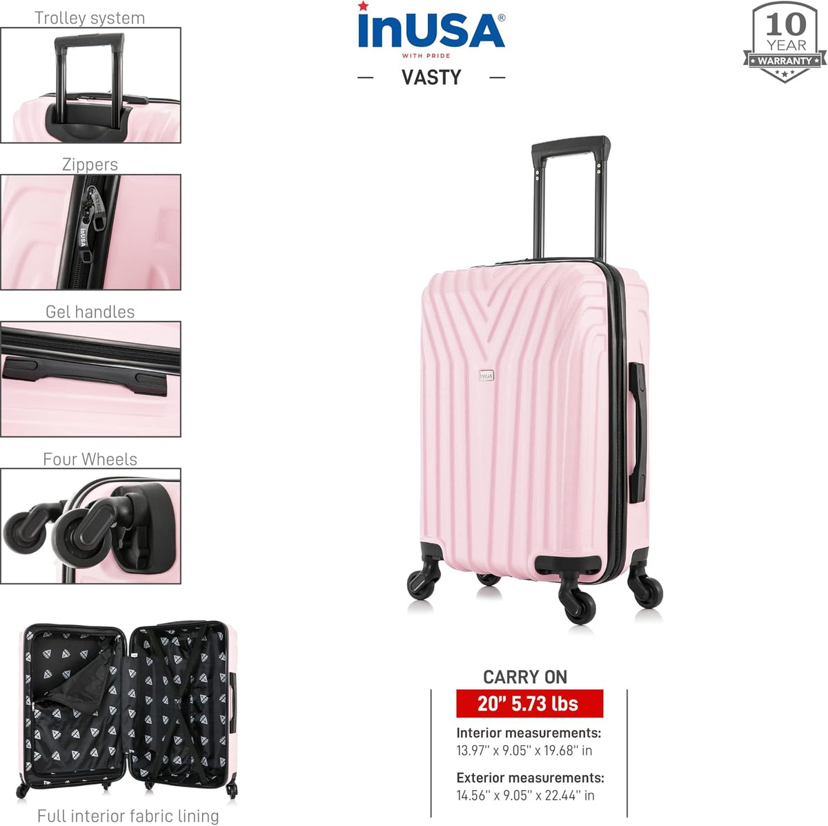 VASTY Luggage with Spinner Wheels | Durable Lightweight Hardshell Suitcase, Travel Bag with Handle and Trolley, 20-Inch Carry On Small Luggage | Black