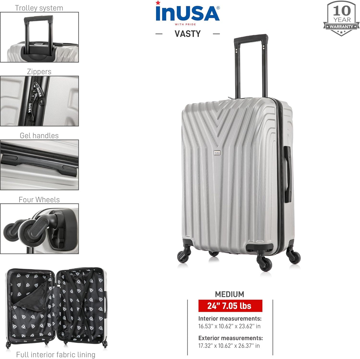 VASTY Luggage with Spinner Wheels | Durable Lightweight Hardshell Suitcase, Travel Bag with Handle and Trolley, 20-Inch Carry On Small Luggage | Black