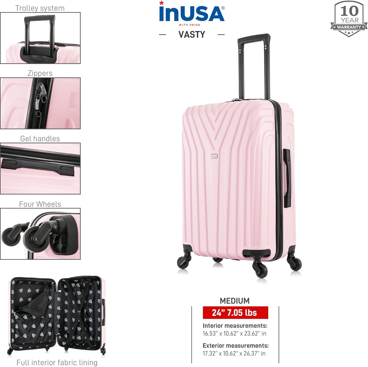 VASTY Luggage with Spinner Wheels | Durable Lightweight Hardshell Suitcase, Travel Bag with Handle and Trolley, 20-Inch Carry On Small Luggage | Black