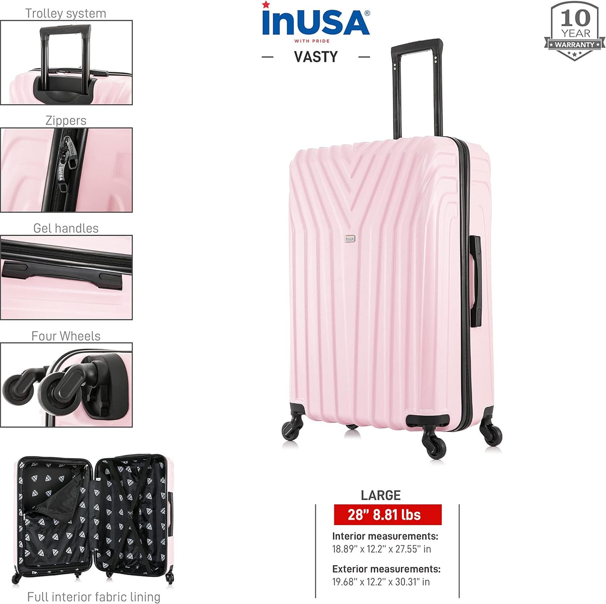 VASTY Luggage with Spinner Wheels | Durable Lightweight Hardshell Suitcase, Travel Bag with Handle and Trolley, 20-Inch Carry On Small Luggage | Black