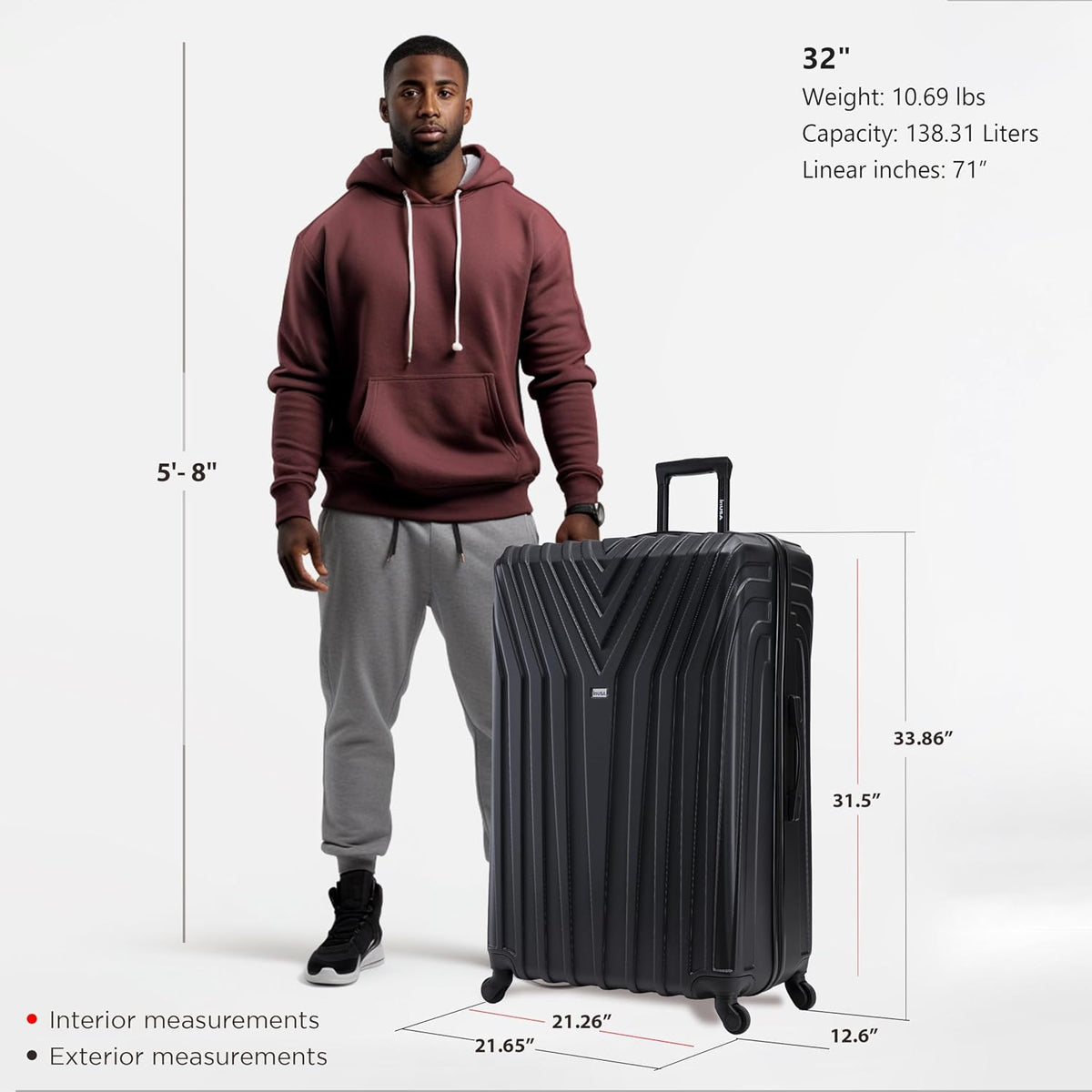 VASTY Luggage with Spinner Wheels | Durable Lightweight Hardshell Suitcase, Travel Bag with Handle and Trolley, 20-Inch Carry On Small Luggage | Black
