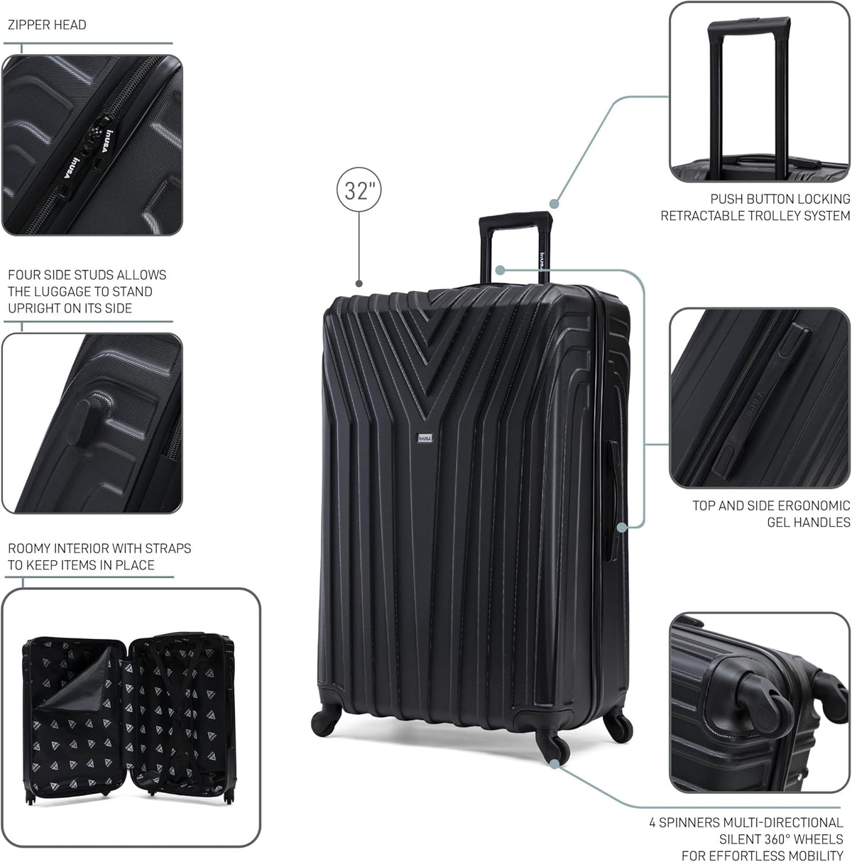 VASTY Luggage with Spinner Wheels | Durable Lightweight Hardshell Suitcase, Travel Bag with Handle and Trolley, 20-Inch Carry On Small Luggage | Black