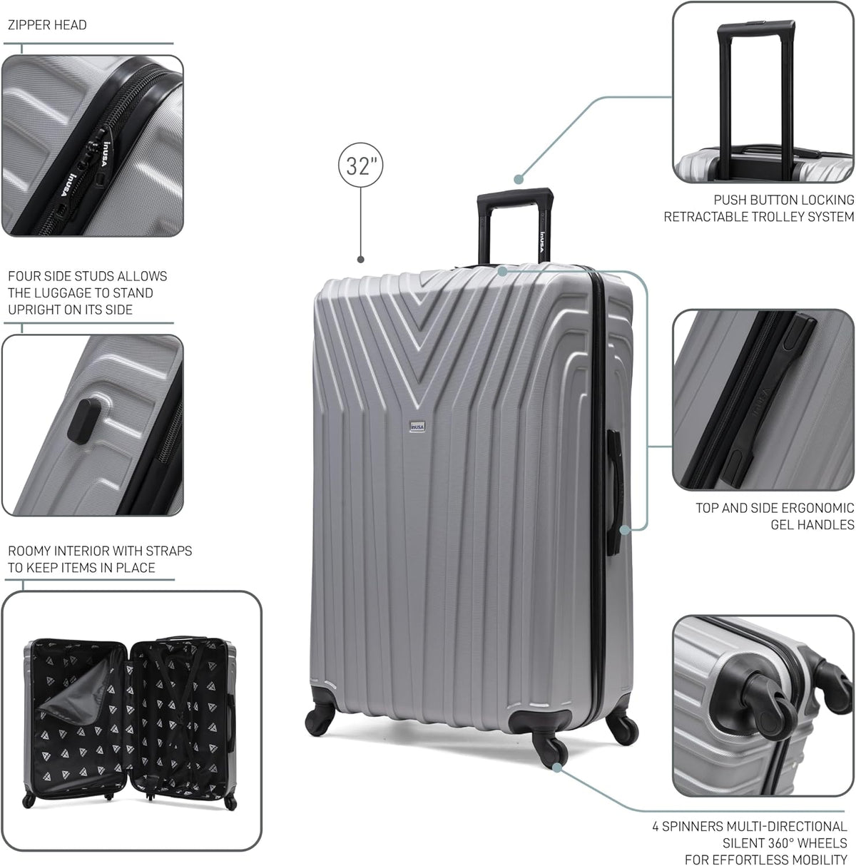 VASTY Luggage with Spinner Wheels | Durable Lightweight Hardshell Suitcase, Travel Bag with Handle and Trolley, 20-Inch Carry On Small Luggage | Black