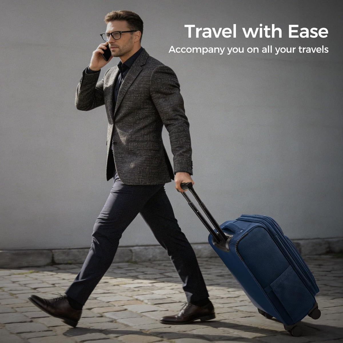 Softside Top Opening Carry On Luggage 22x14x9 Airline Approved, 20 Inch USB Port Suitcases with Spinner Wheels, Expandable luggage with TSA Lock for Women Men (Blue, 20 Inch)