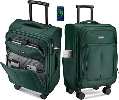 Softside Top Opening Carry On Luggage 22x14x9 Airline Approved, 20 Inch USB Port Suitcases with Spinner Wheels, Expandable luggage with TSA Lock for Women Men (Blue, 20 Inch)