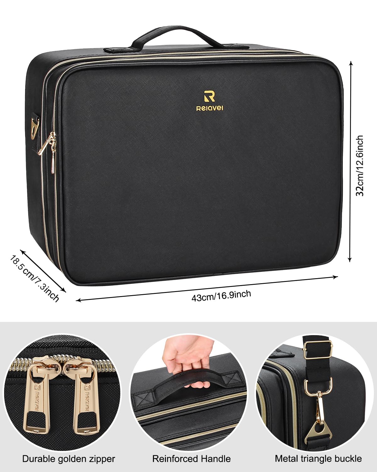 Extra Large Makeup Bag, Professional Makeup Train Case for Makeup Artists, Travel Cosmetic Organizer with 4 Small Portable Bags & Brush/Lipstick Plate, Adjustable Dividers and Shoulder Strap
