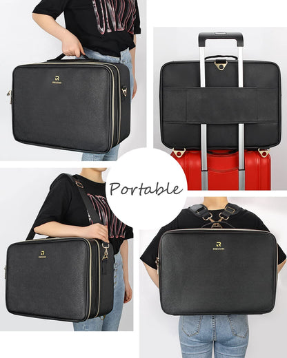 Extra Large Makeup Bag, Professional Makeup Train Case for Makeup Artists, Travel Cosmetic Organizer with 4 Small Portable Bags & Brush/Lipstick Plate, Adjustable Dividers and Shoulder Strap