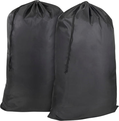 Washable Drawstring Laundry Bags 2 Pack Extra Large Heavy Duty College Dorm Dirty Laundry Clothes Travel Bag and Gym Clothes Bag for Guys and Girls (Black "Laundry")