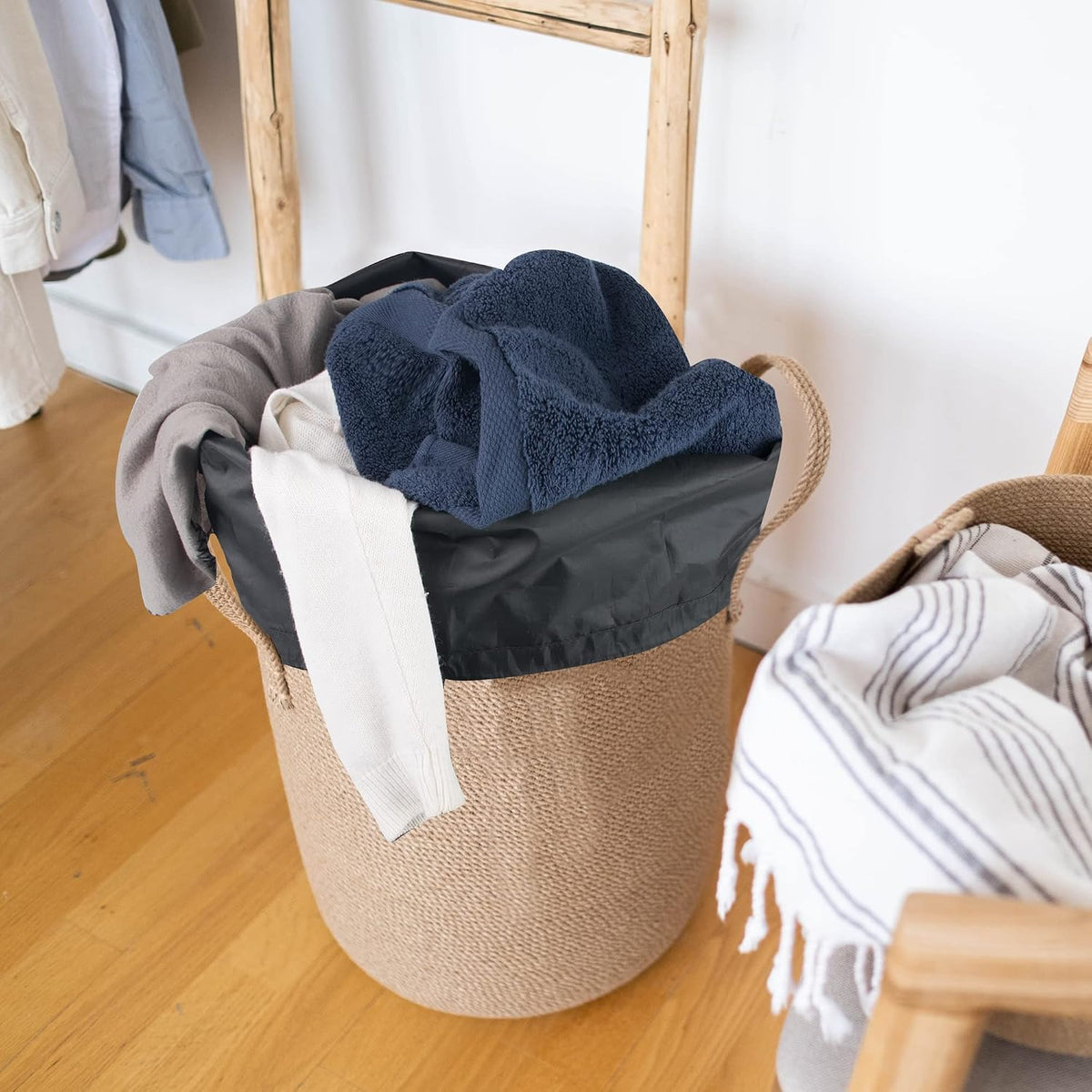 Washable Drawstring Laundry Bags 2 Pack Extra Large Heavy Duty College Dorm Dirty Laundry Clothes Travel Bag and Gym Clothes Bag for Guys and Girls (Black "Laundry")