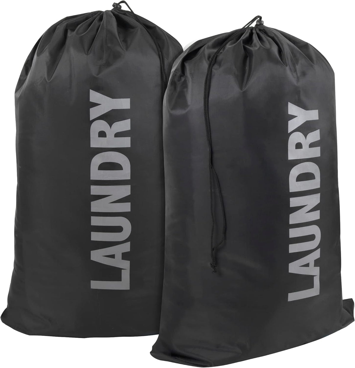 Washable Drawstring Laundry Bags 2 Pack Extra Large Heavy Duty College Dorm Dirty Laundry Clothes Travel Bag and Gym Clothes Bag for Guys and Girls (Black "Laundry")