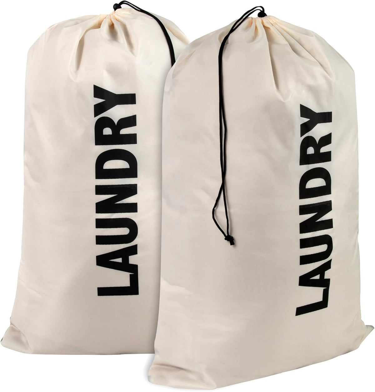 Washable Drawstring Laundry Bags 2 Pack Extra Large Heavy Duty College Dorm Dirty Laundry Clothes Travel Bag and Gym Clothes Bag for Guys and Girls (Black "Laundry")