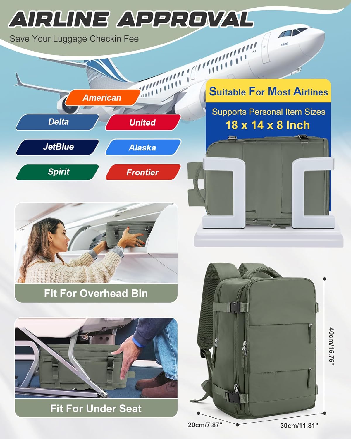 Travel Backpack for Women Men, Flight Approved Carry On Backpack with Compression Vacuum Storage Bags, 18x14x8 inches Personal Item Travel Bag with Pump Black