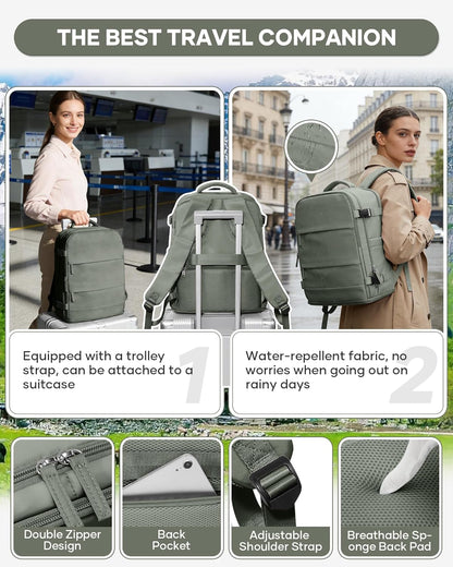 Travel Backpack for Women Men, Flight Approved Carry On Backpack with Compression Vacuum Storage Bags, 18x14x8 inches Personal Item Travel Bag with Pump Black