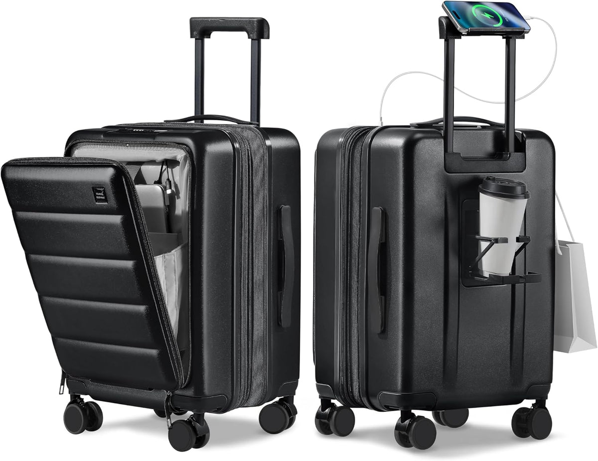20IN Carry On Luggage Airline Approved - Expandable Hardside Suitcase with 16" Laptop Compartment, Cup Holder, Phone Mount, USB Port,TSA Lock, 360°Spinner Wheels (Forest Green)