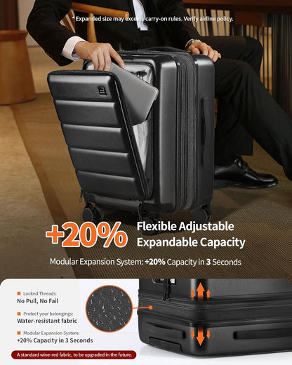 20IN Carry On Luggage Airline Approved - Expandable Hardside Suitcase with 16" Laptop Compartment, Cup Holder, Phone Mount, USB Port,TSA Lock, 360°Spinner Wheels (Forest Green)