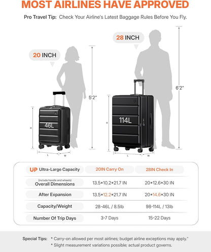 20IN Carry On Luggage Airline Approved - Expandable Hardside Suitcase with 16" Laptop Compartment, Cup Holder, Phone Mount, USB Port,TSA Lock, 360°Spinner Wheels (Forest Green)