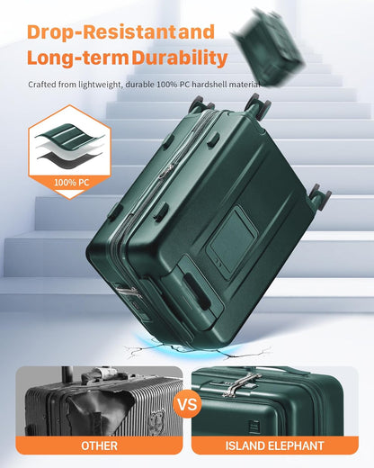20IN Carry On Luggage Airline Approved - Expandable Hardside Suitcase with 16" Laptop Compartment, Cup Holder, Phone Mount, USB Port,TSA Lock, 360°Spinner Wheels (Forest Green)