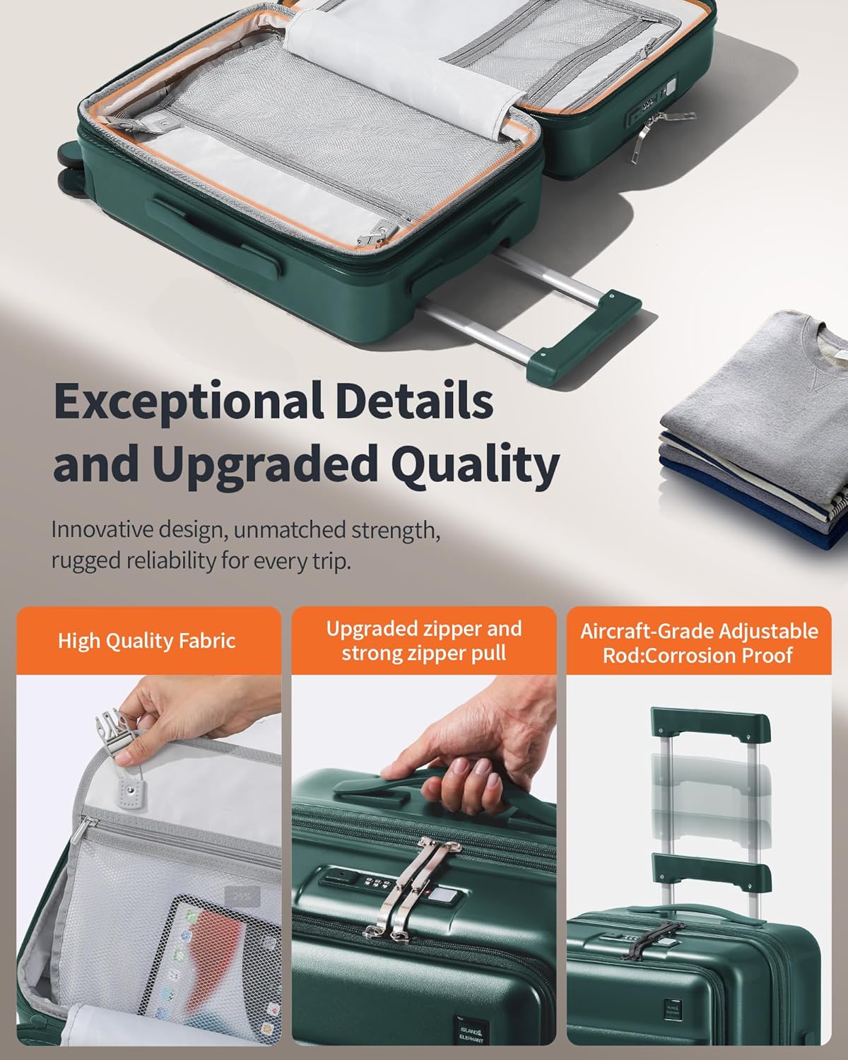 20IN Carry On Luggage Airline Approved - Expandable Hardside Suitcase with 16" Laptop Compartment, Cup Holder, Phone Mount, USB Port,TSA Lock, 360°Spinner Wheels (Forest Green)