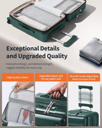 20IN Carry On Luggage Airline Approved - Expandable Hardside Suitcase with 16" Laptop Compartment, Cup Holder, Phone Mount, USB Port,TSA Lock, 360°Spinner Wheels (Forest Green)