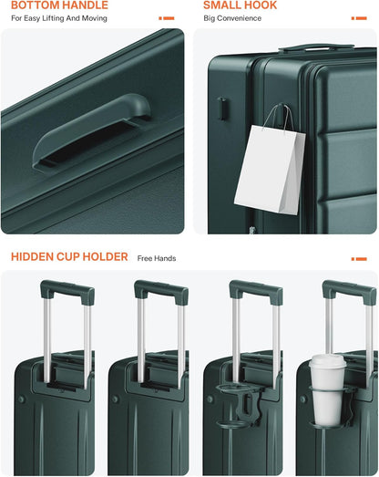 20IN Carry On Luggage Airline Approved - Expandable Hardside Suitcase with 16" Laptop Compartment, Cup Holder, Phone Mount, USB Port,TSA Lock, 360°Spinner Wheels (Forest Green)