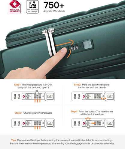 20IN Carry On Luggage Airline Approved - Expandable Hardside Suitcase with 16" Laptop Compartment, Cup Holder, Phone Mount, USB Port,TSA Lock, 360°Spinner Wheels (Forest Green)